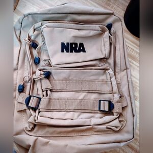 NRA Multi Pocket Backpack New Without Tags Pristine Lightweight Tan Sand Unisex